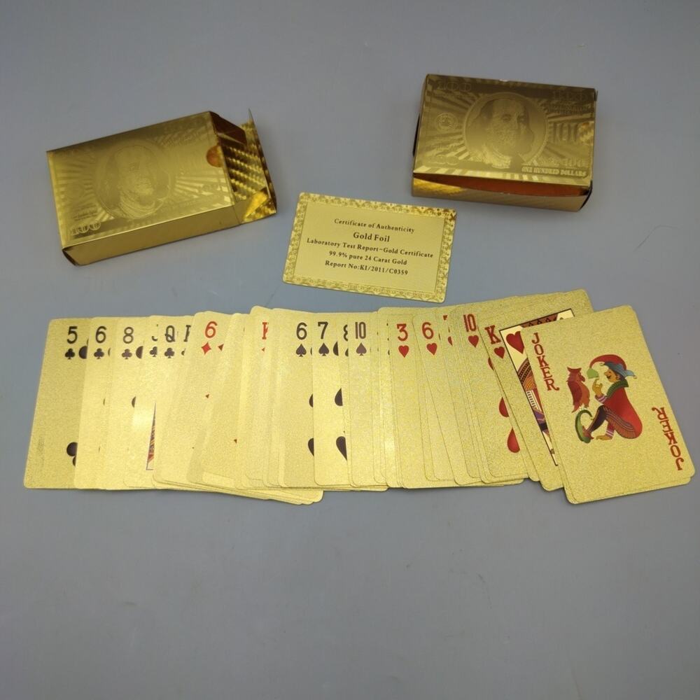 24K Gold Foil Plated Playing Cards $100 Benjamin Franklin Deck Lot Of 2